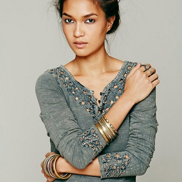Free People Tops - Free People Blue Luna henley tee